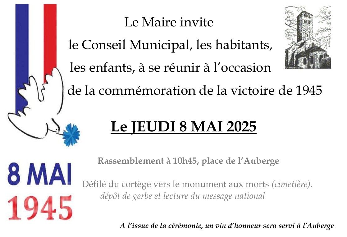 Invitation à la commémoration du 08 mai 2025 à Chapaize